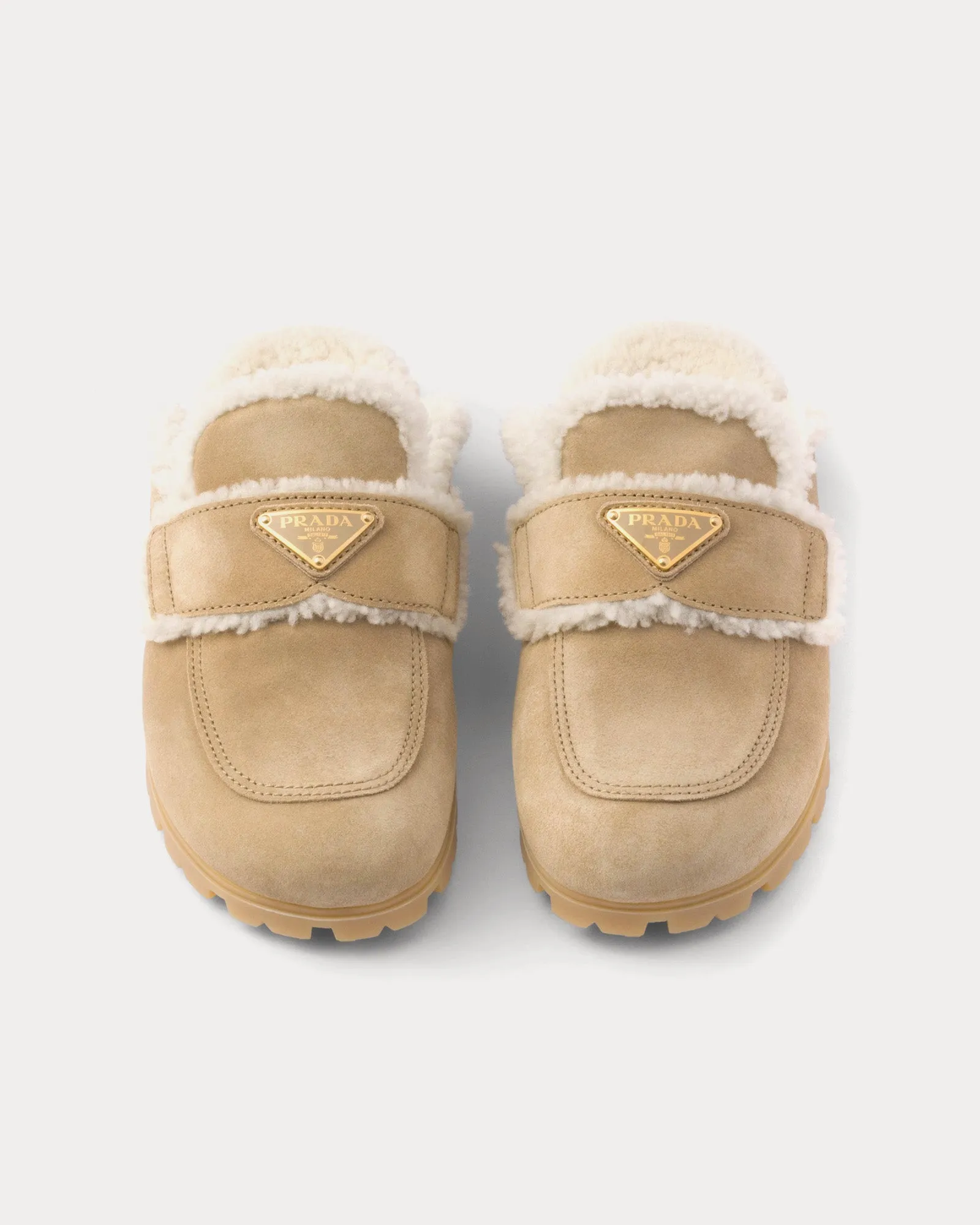 Suede & Shearling Ecru Slippers
