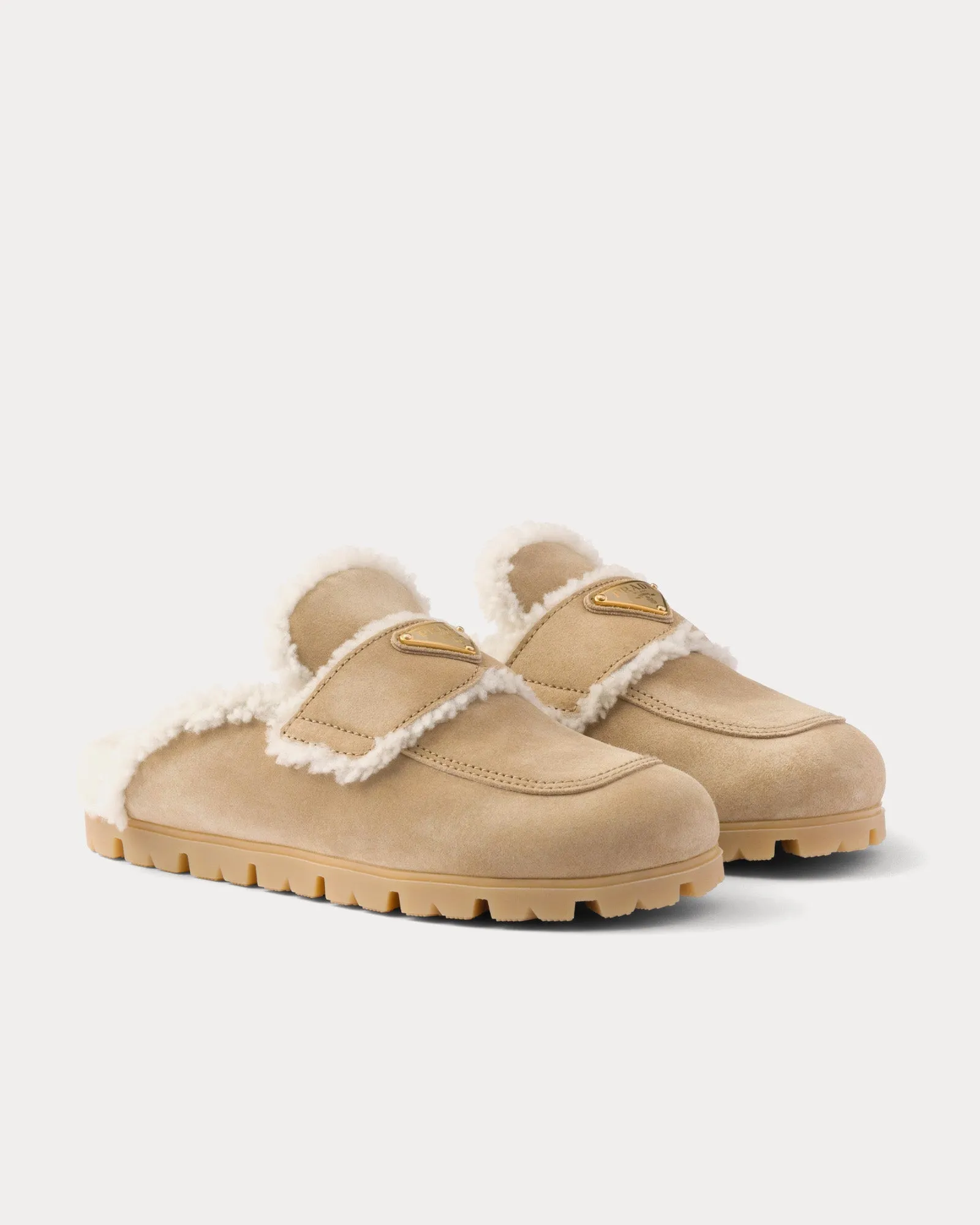 Suede & Shearling Ecru Slippers
