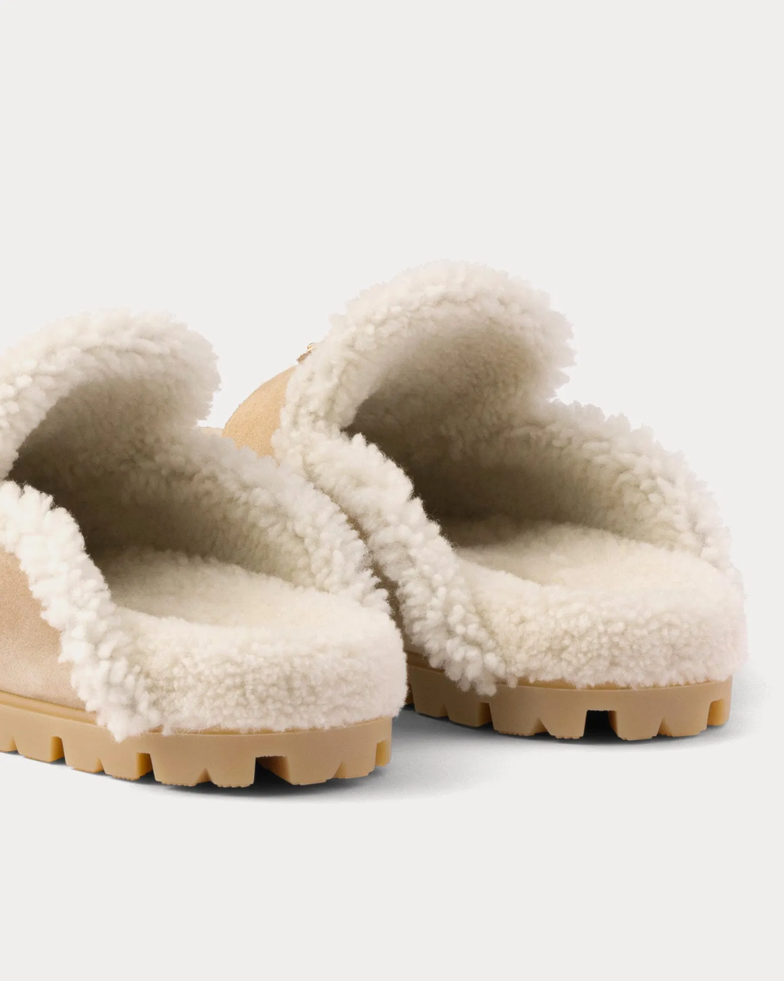 Suede & Shearling Ecru Slippers