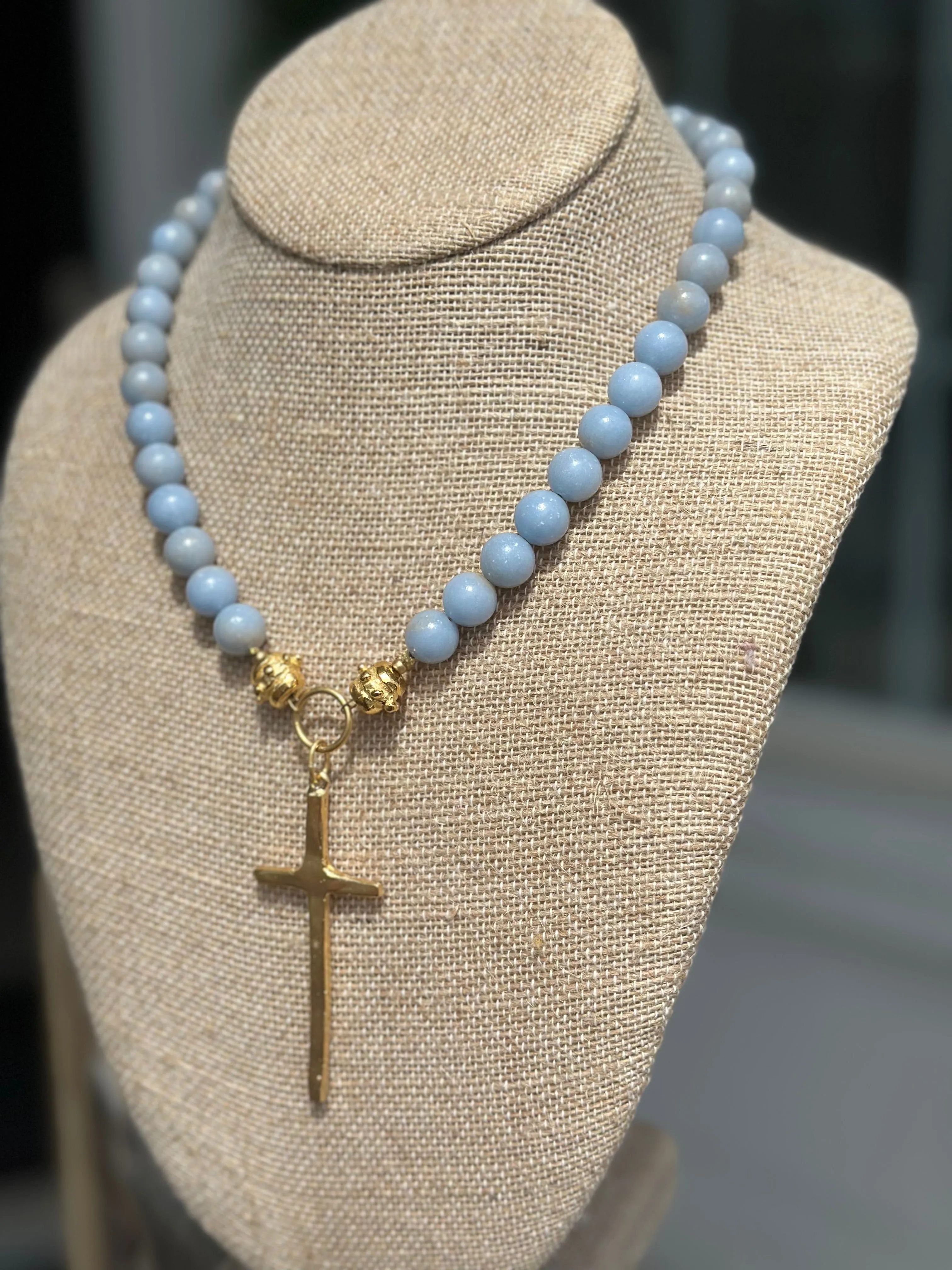 The Nellie Cross Necklace (Blue Jasper)