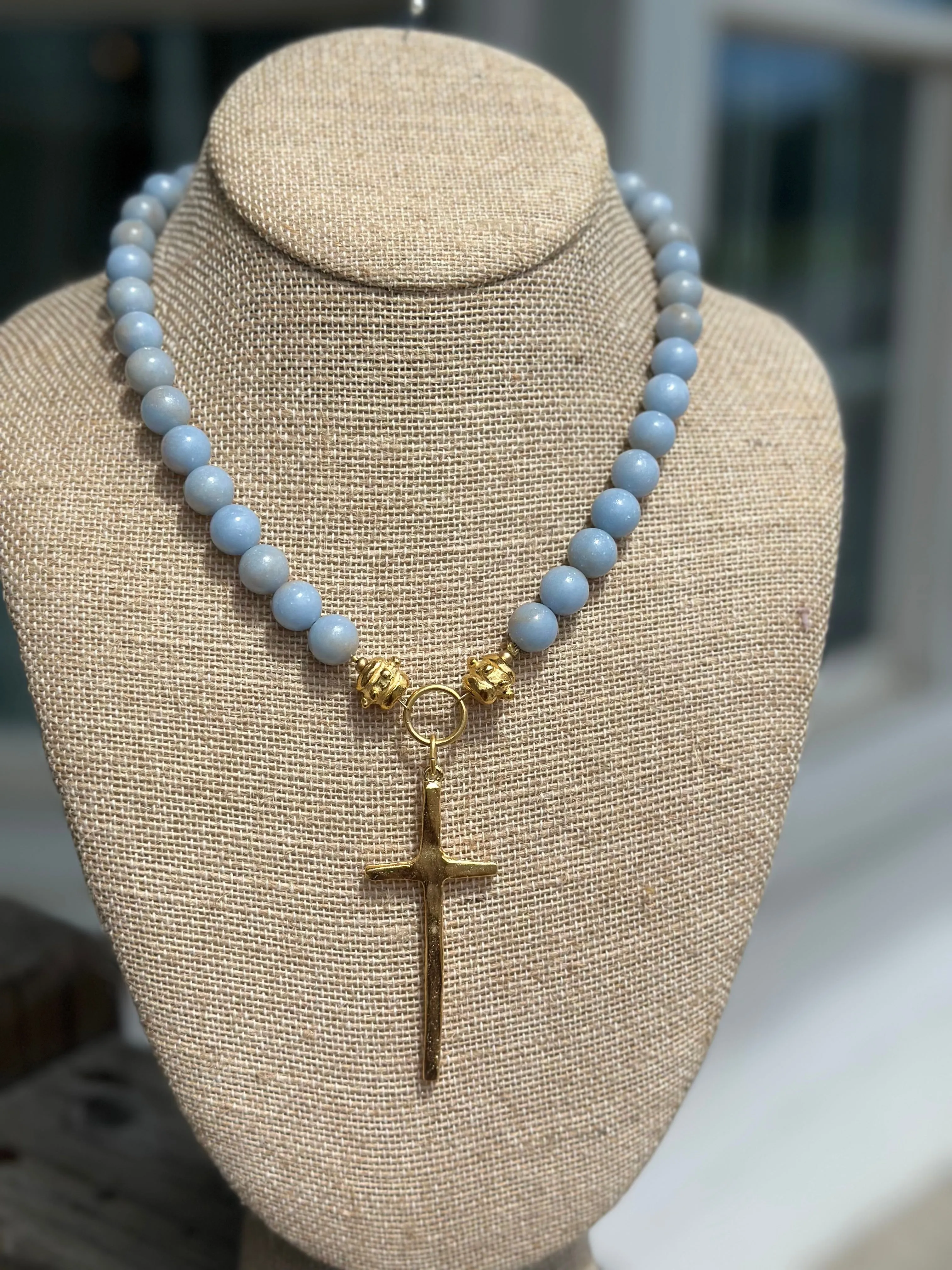 The Nellie Cross Necklace (Blue Jasper)