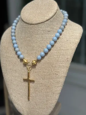 The Nellie Cross Necklace (Blue Jasper)