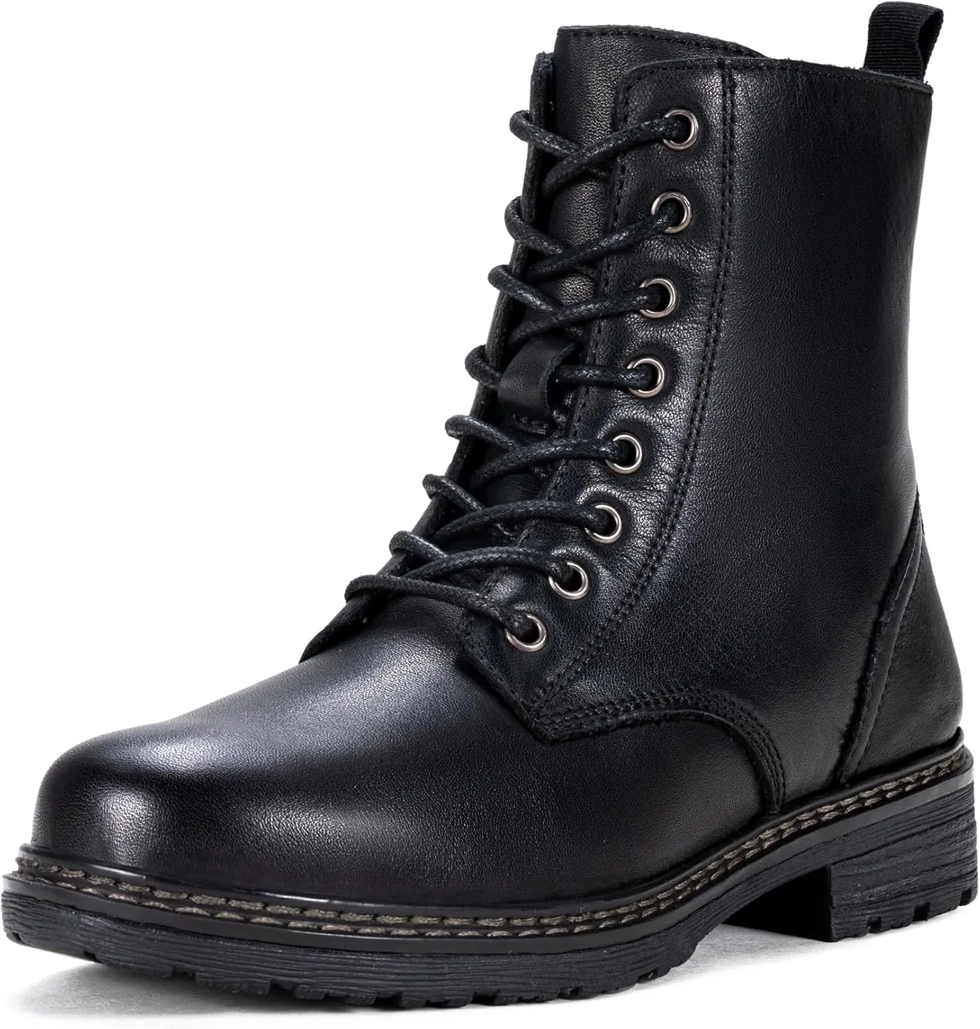 Vepose Womens Combat Ankle Boots Lace up Classic Short Low Heel Zipper 9623 Booties