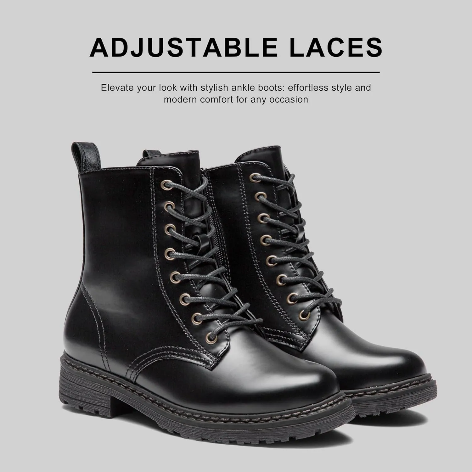Vepose Womens Combat Ankle Boots Lace up Classic Short Low Heel Zipper 9623 Booties