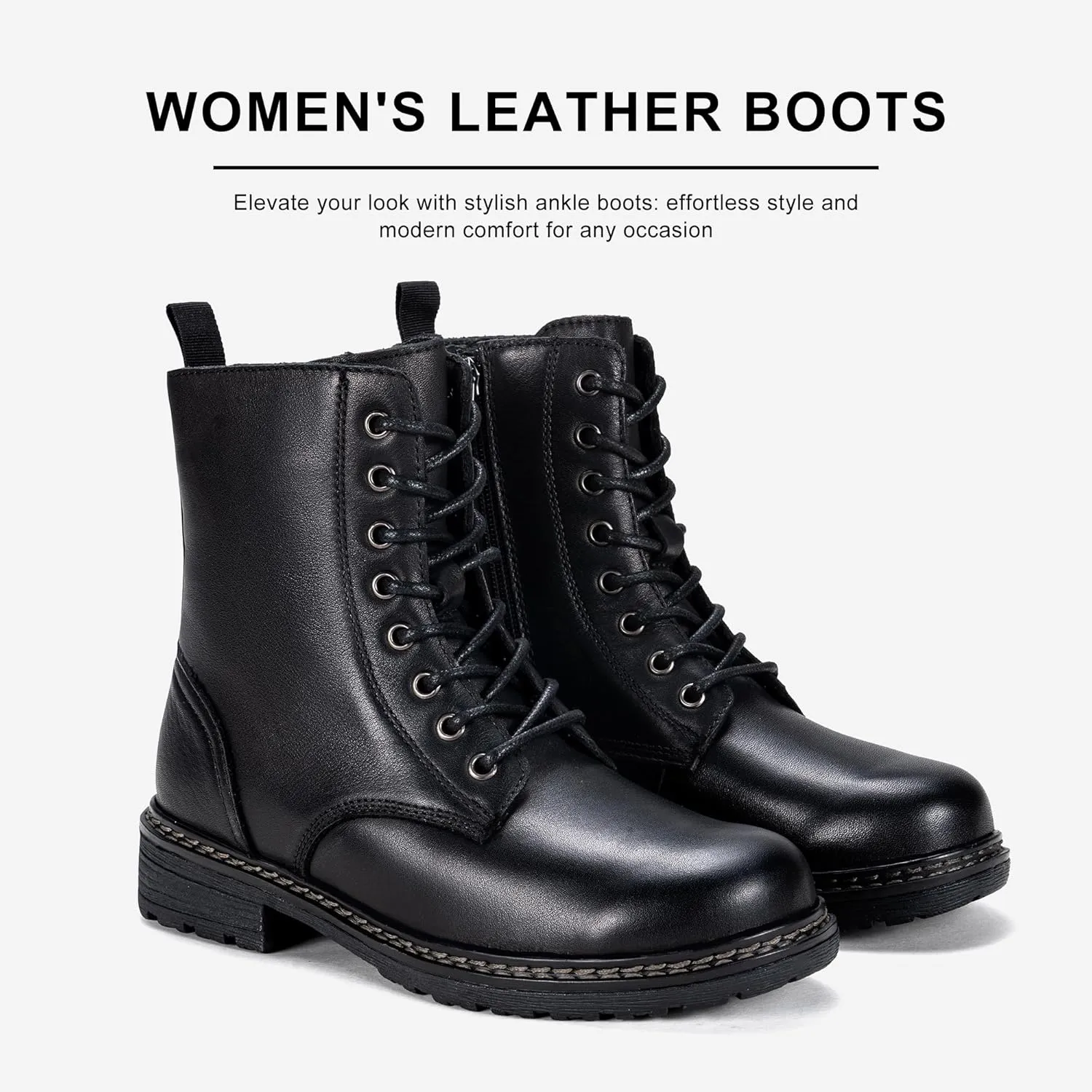 Vepose Womens Combat Ankle Boots Lace up Classic Short Low Heel Zipper 9623 Booties
