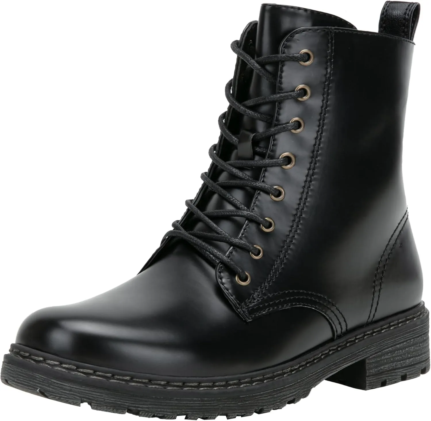 Vepose Womens Combat Ankle Boots Lace up Classic Short Low Heel Zipper 9623 Booties