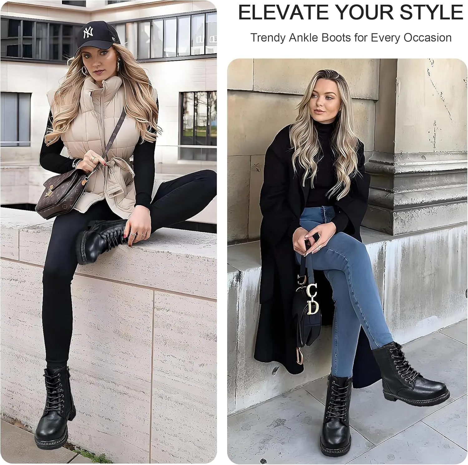 Vepose Womens Combat Ankle Boots Lace up Classic Short Low Heel Zipper 9623 Booties