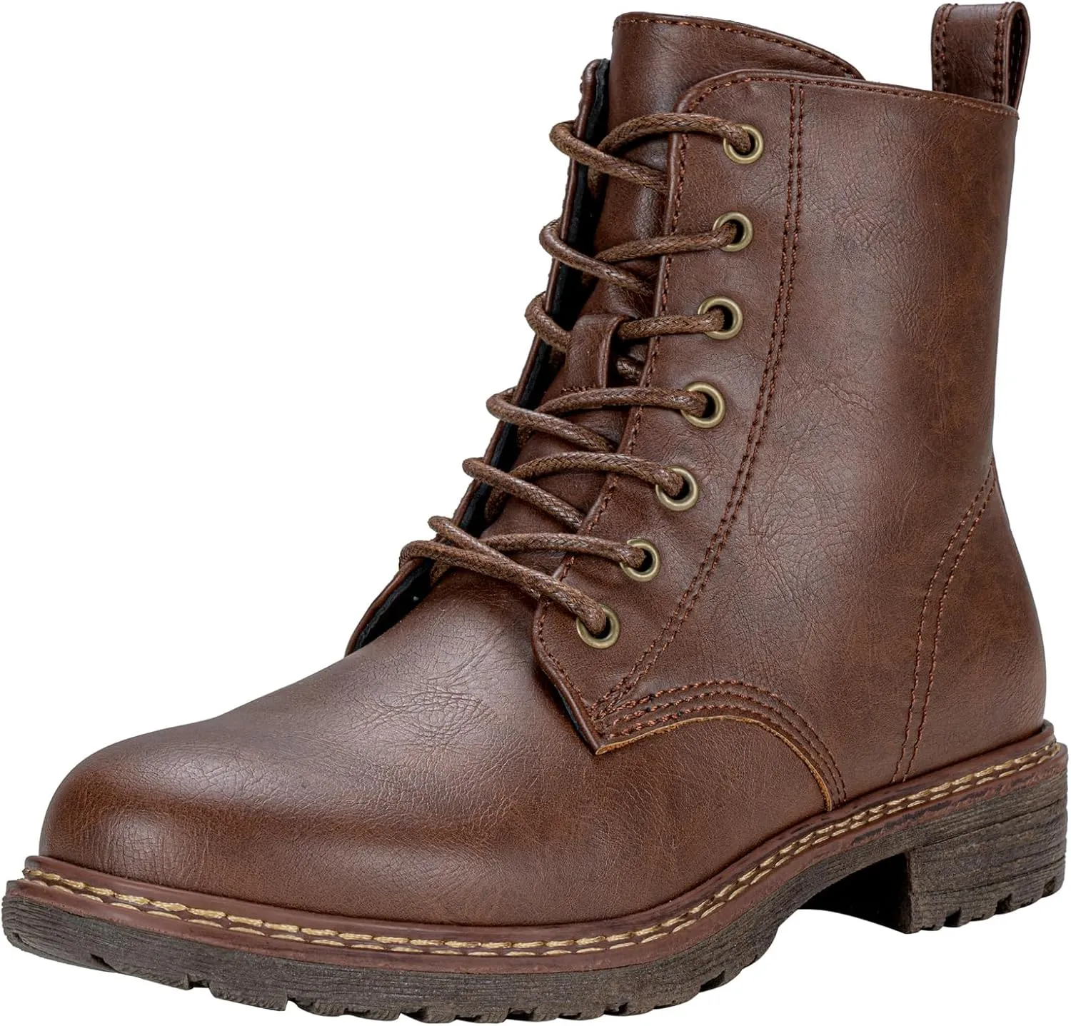 Vepose Womens Combat Ankle Boots Lace up Classic Short Low Heel Zipper 9623 Booties
