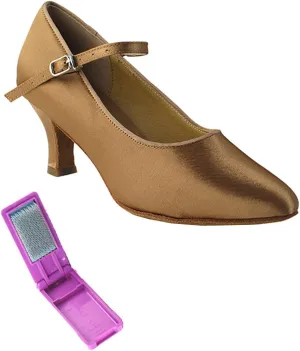Very Fine Dance Shoes - Ladies Standard, Smooth Ballroom Dance Shoes - SERA5522-2.5-inch Heel and Foldable Brush Bundle