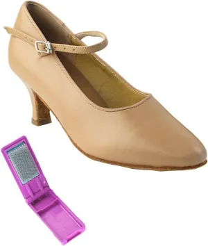 Very Fine Dance Shoes - Ladies Standard, Smooth Ballroom Dance Shoes - SERA5522-2.5-inch Heel and Foldable Brush Bundle