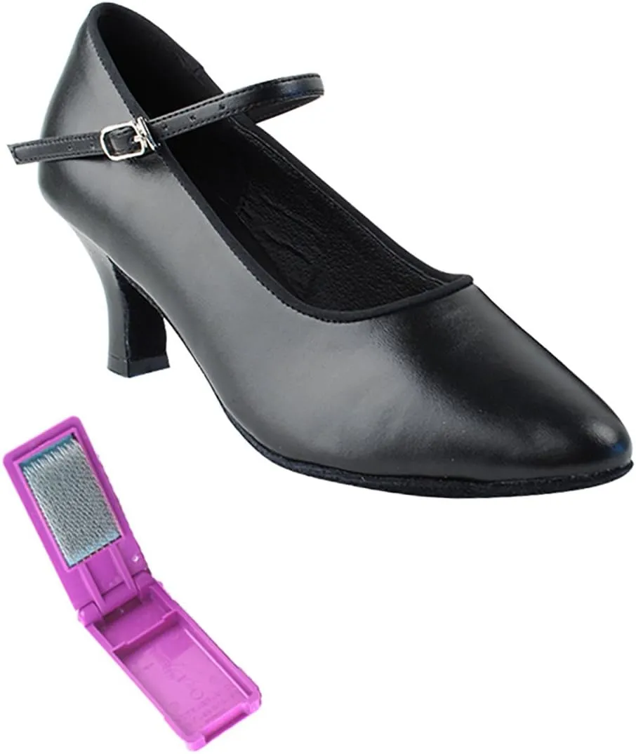 Very Fine Dance Shoes - Ladies Standard, Smooth Ballroom Dance Shoes - SERA5522-2.5-inch Heel and Foldable Brush Bundle