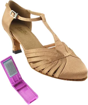 Very Fine Dance Shoes - Ladies Standard, Smooth, Waltz Ballroom Dance Shoes - 6829-2.5-inch Heel and Foldable Brush Bundle - Brown Satin - 8.5