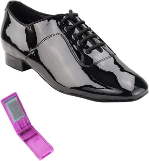 Very Fine Dance Shoes - Mens Standard, Smooth, Waltz Ballroom Dance Shoes - C917101-1-inch Heel and Foldable Brush Bundle - Black Patent - 10.5
