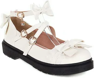 VOKLIN Women's Girls Lolita Mary Jane Flats Sweet Bow Cross Ankle Strap Low Heel Princess Oxford Dress Shoes