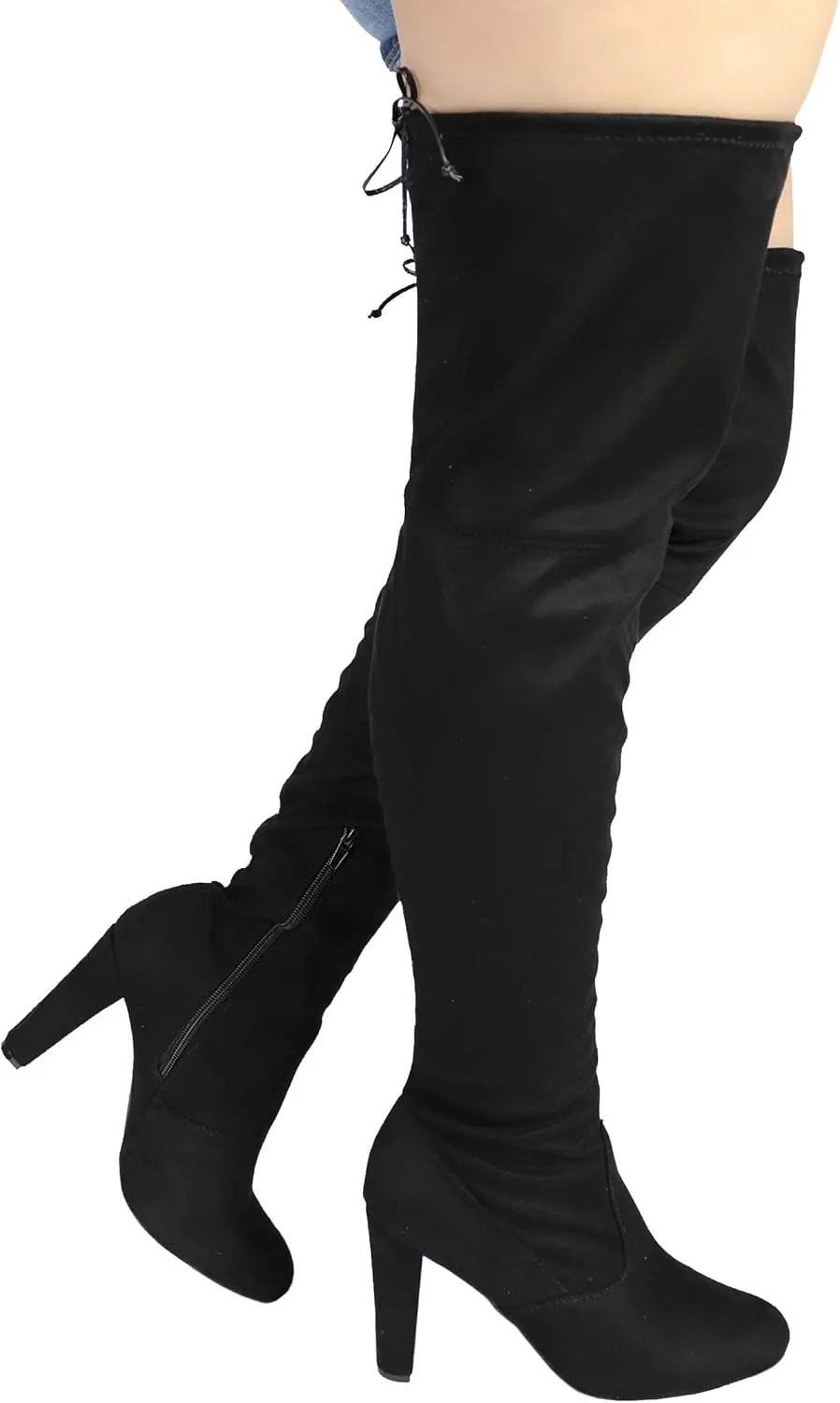 Wild Diva Women's Over The Knee Boot - Sexy Over The Knee High Pullon Boot - Trendy Low Block Heel Shoe - Comfortable - Wide Calf & Regular FIT