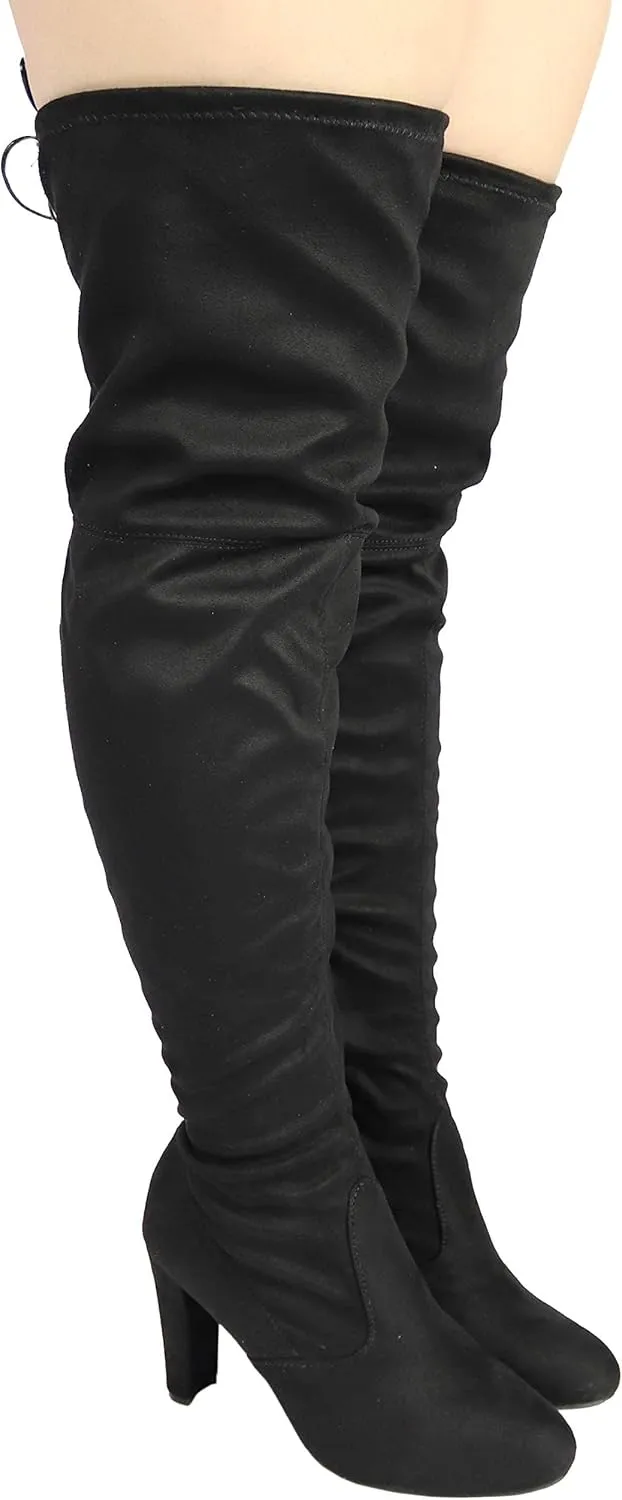 Wild Diva Women's Over The Knee Boot - Sexy Over The Knee High Pullon Boot - Trendy Low Block Heel Shoe - Comfortable - Wide Calf & Regular FIT