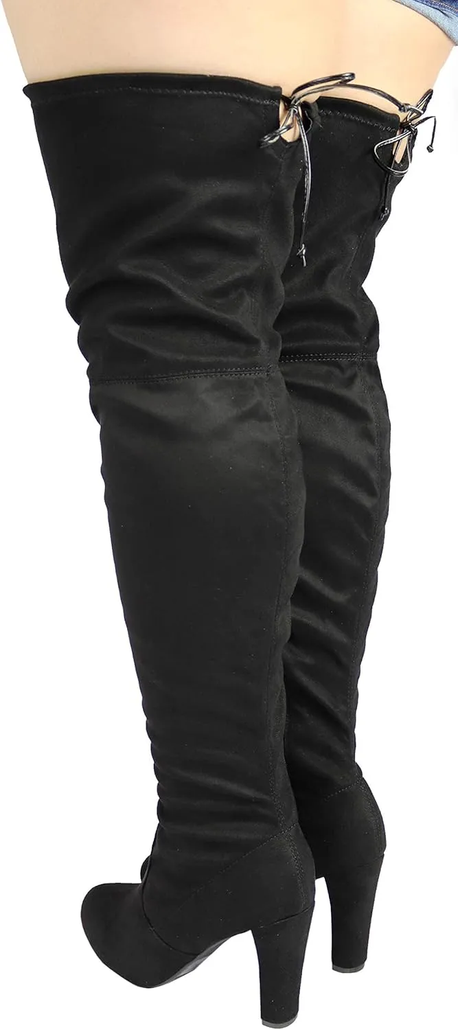 Wild Diva Women's Over The Knee Boot - Sexy Over The Knee High Pullon Boot - Trendy Low Block Heel Shoe - Comfortable - Wide Calf & Regular FIT