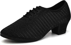 Women's Ballroom Dance Shoes Low Heel Lace up Closed Toe Salsa Teaching Professional Latin Practice Dancing Shoes,Model LHD-301-3cm Heel