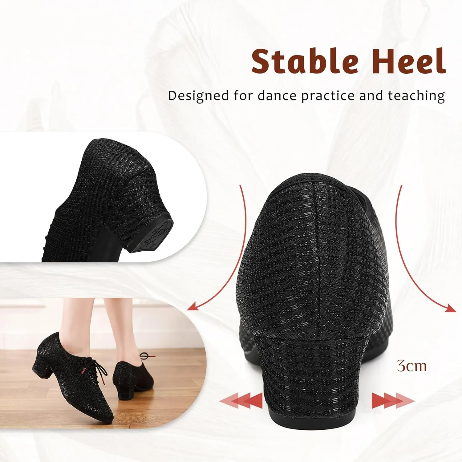 Women's Ballroom Dance Shoes Low Heel Lace up Closed Toe Salsa Teaching Professional Latin Practice Dancing Shoes,Model LHD-301-3cm Heel