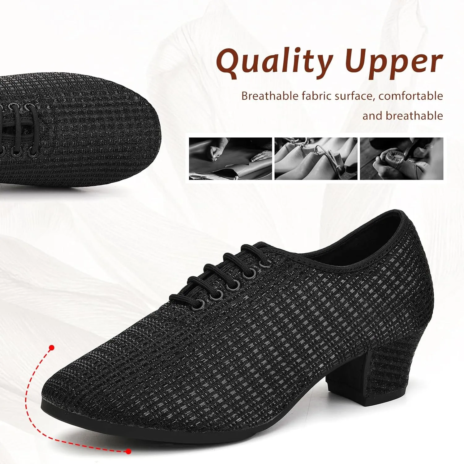 Women's Ballroom Dance Shoes Low Heel Lace up Closed Toe Salsa Teaching Professional Latin Practice Dancing Shoes,Model LHD-301-3cm Heel