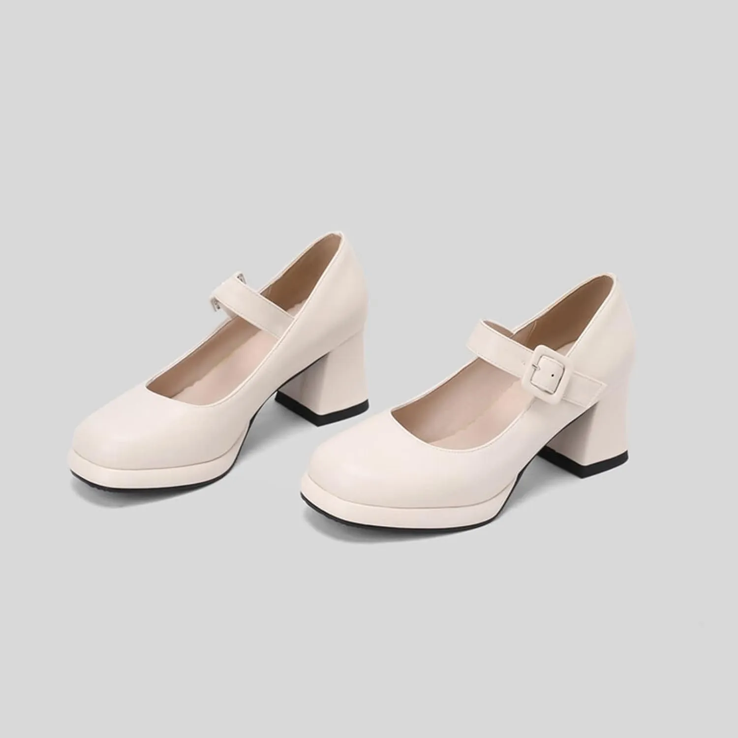 Women's Chunky Heel Mary Jane Dress Shoes Square Toe Buckle Strap Classic Platform Block Heeled Pumps