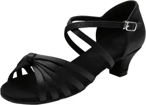 Women's Dance Shoes Ankle Strap Latin Dancing Heels Fashion Soft Sole Comfortable Ballroom Wedding Dancing (Black, 8.5)