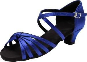 Women's Dance Shoes Ankle Strap Latin Dancing Heels Fashion Soft Sole Comfortable Ballroom Wedding Dancing (Blue, 7.5)