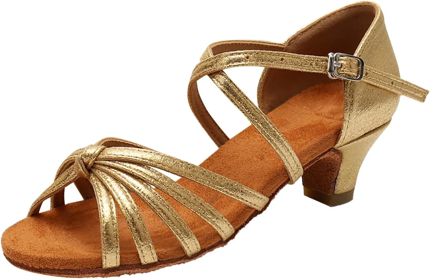 Women's Dance Shoes Ankle Strap Latin Dancing Heels Fashion Soft Sole Comfortable Ballroom Wedding Dancing (Gold, 8.5)