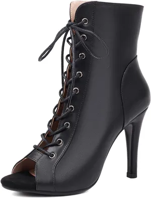 Women's Lace Up Peep Toe Stiletto High Heels Ankle Boot Fashion Side Zipper Sexy Dance Shoes Classic Gladiator Summer Booties
