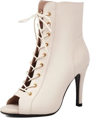 Women's Lace Up Peep Toe Stiletto High Heels Ankle Boot Fashion Side Zipper Sexy Dance Shoes Classic Gladiator Summer Booties