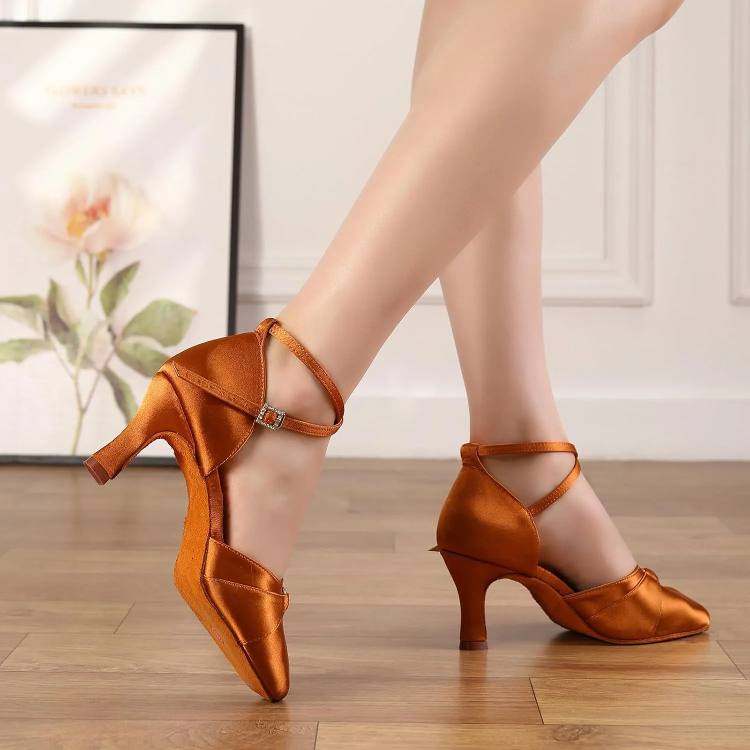 Women's Latin Ballroom Dance Shoes Closed Toe Smooth Salsa Performance Social Dance Practice Shoes