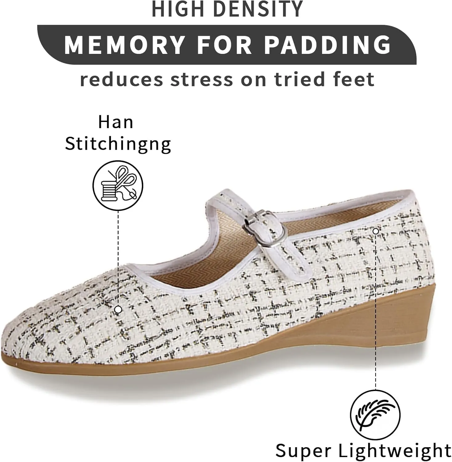 Women's Mary Jane Flats Comfortable Slip-on Flats Round Toe Dressy Ballet Shoes for Women