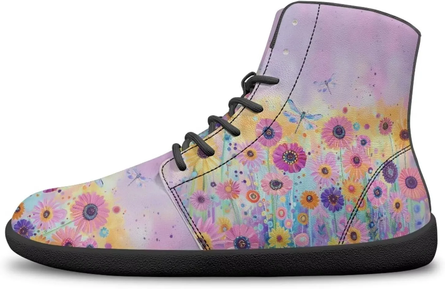 Women's Wide Toe Box Barefoot Shoes Lightweight Zero Drop Shoes Comfort High Top Casual Boots PU Leather Fashion Sneakers Size 6-13.5
