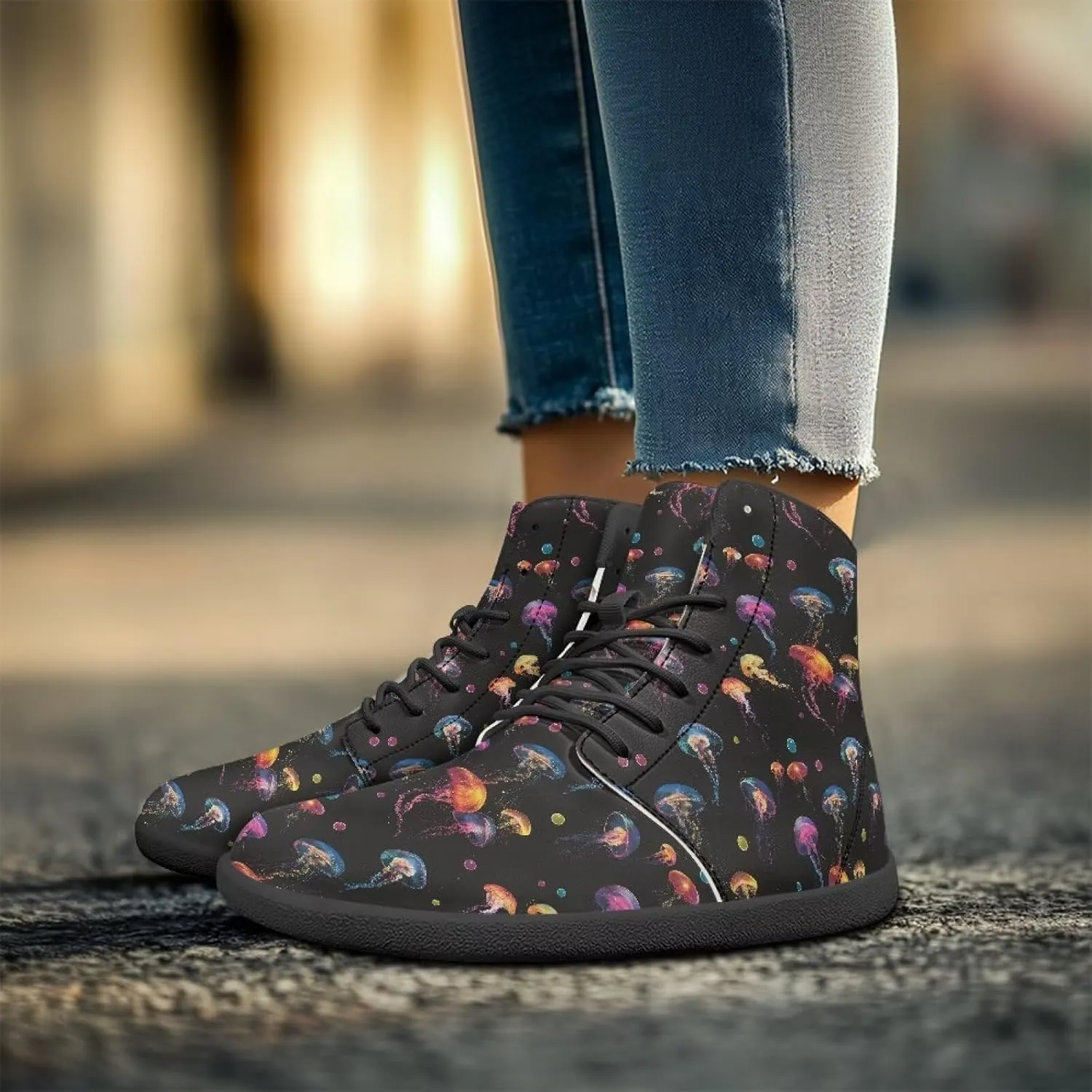 Women's Wide Toe Box Barefoot Shoes Lightweight Zero Drop Shoes Comfort High Top Casual Boots PU Leather Fashion Sneakers Size 6-13.5
