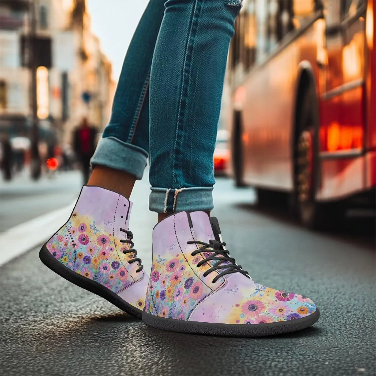 Women's Wide Toe Box Barefoot Shoes Lightweight Zero Drop Shoes Comfort High Top Casual Boots PU Leather Fashion Sneakers Size 6-13.5