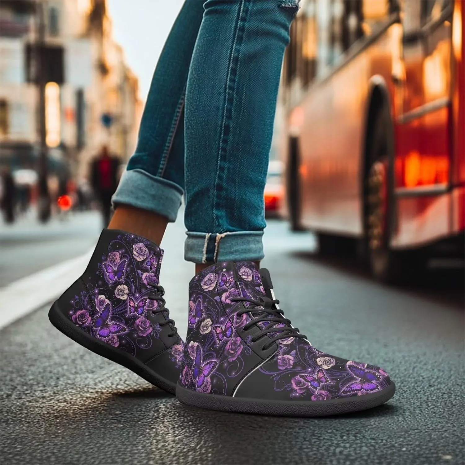 Women's Wide Toe Box Barefoot Shoes Lightweight Zero Drop Shoes Comfort High Top Casual Boots PU Leather Fashion Sneakers Size 6-13.5