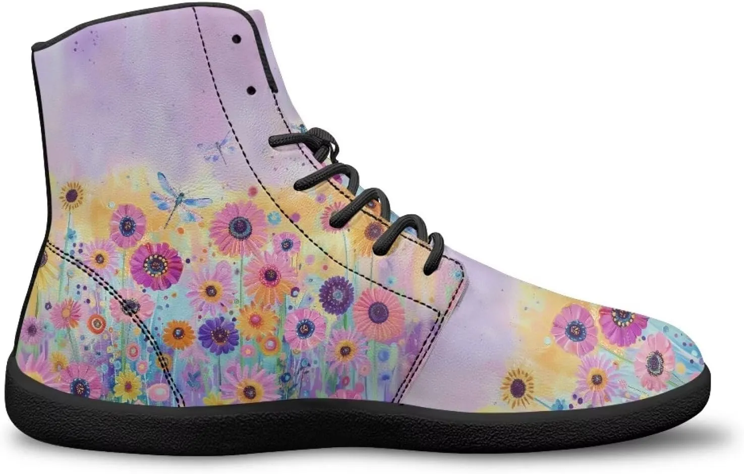 Women's Wide Toe Box Barefoot Shoes Lightweight Zero Drop Shoes Comfort High Top Casual Boots PU Leather Fashion Sneakers Size 6-13.5