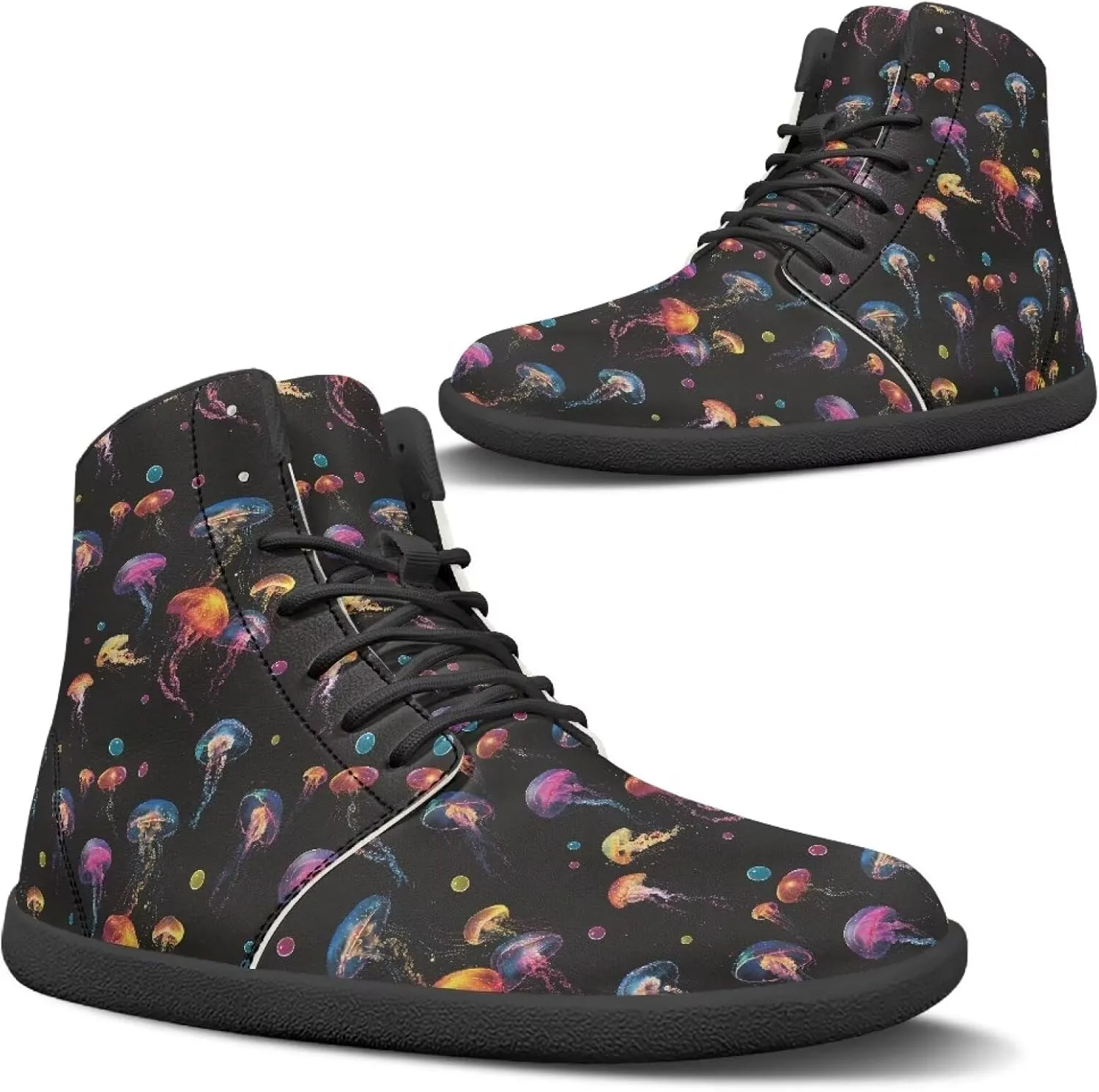 Women's Wide Toe Box Barefoot Shoes Lightweight Zero Drop Shoes Comfort High Top Casual Boots PU Leather Fashion Sneakers Size 6-13.5