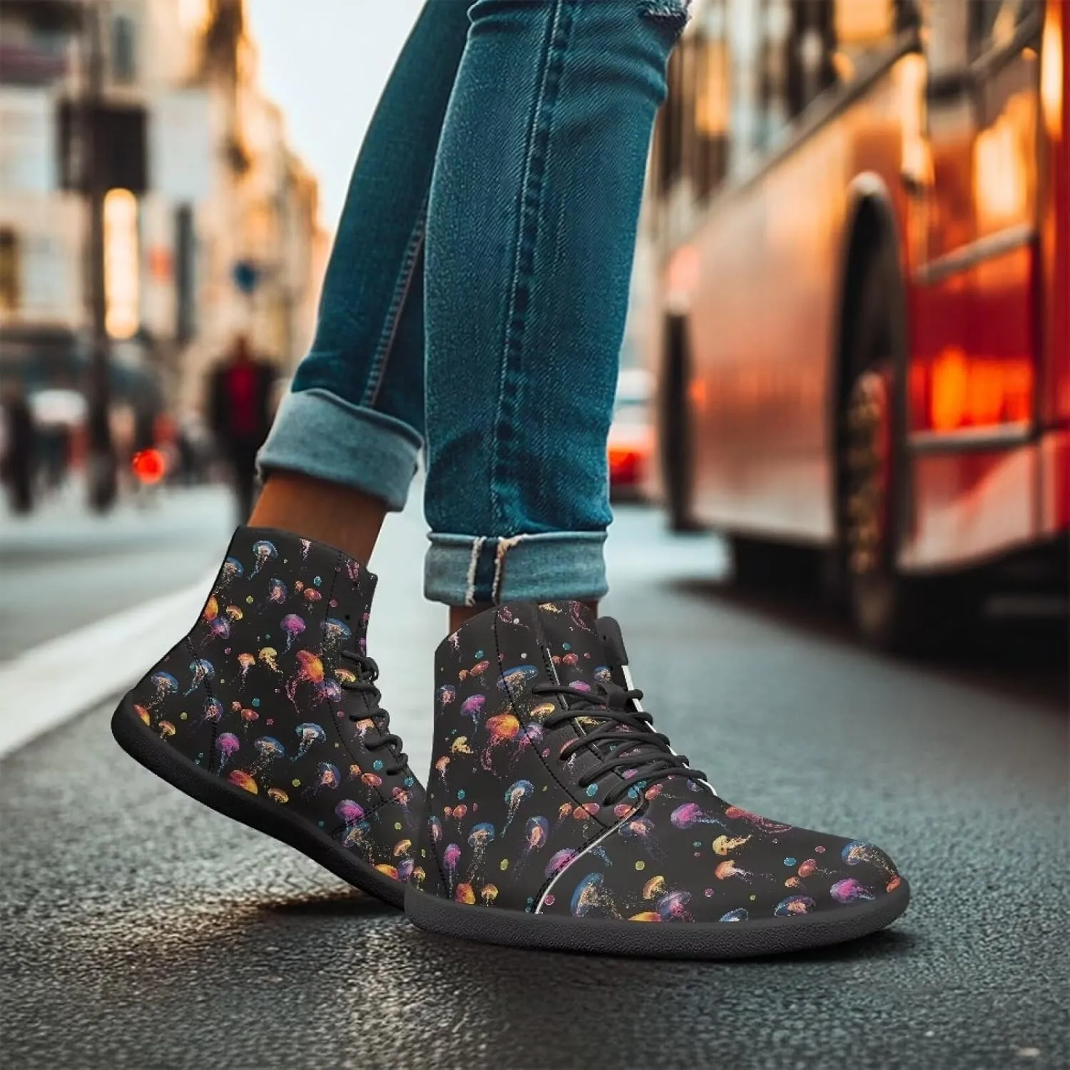Women's Wide Toe Box Barefoot Shoes Lightweight Zero Drop Shoes Comfort High Top Casual Boots PU Leather Fashion Sneakers Size 6-13.5