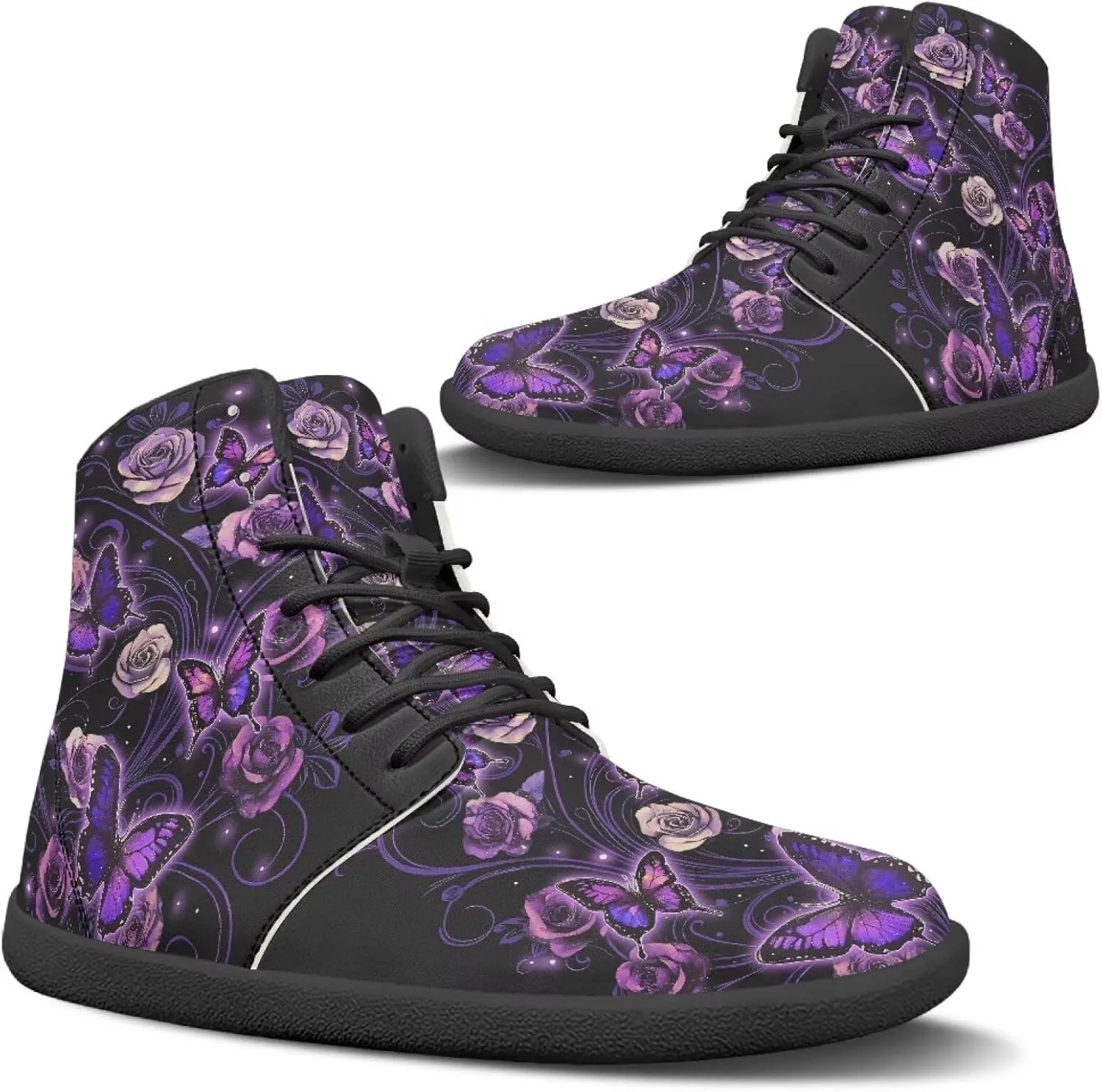 Women's Wide Toe Box Barefoot Shoes Lightweight Zero Drop Shoes Comfort High Top Casual Boots PU Leather Fashion Sneakers Size 6-13.5