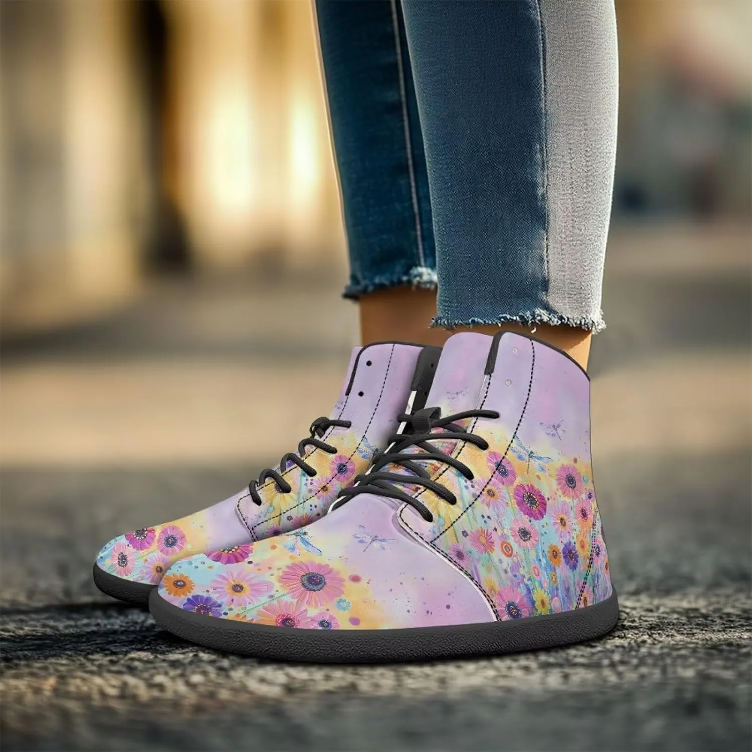 Women's Wide Toe Box Barefoot Shoes Lightweight Zero Drop Shoes Comfort High Top Casual Boots PU Leather Fashion Sneakers Size 6-13.5