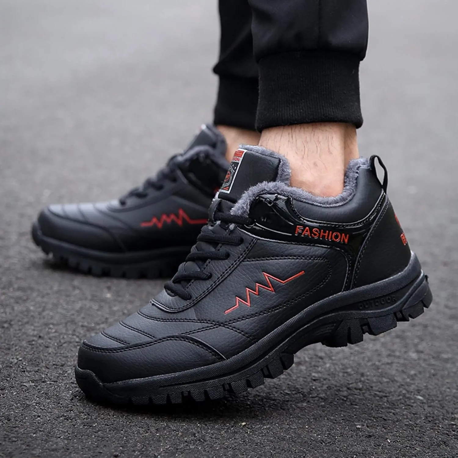 Work Boots for Men Waterproof Hiking Sneakers Warm Fur Lined Workout Shoes for Women Nonslip Lightweight Outdoor Botas Mid Ankle Work Casual Hike Grounded Footwear