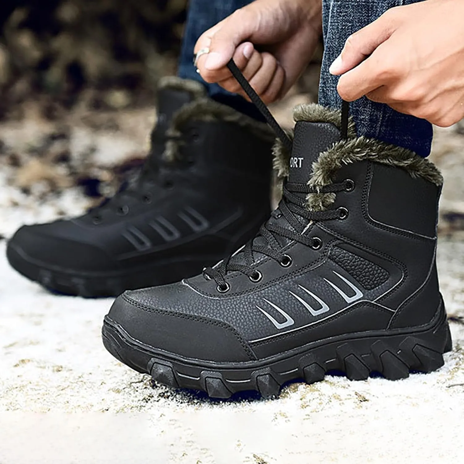 Work Boots for Men Waterproof Hiking Sneakers Zip Up Fur Lined Women's Safety Shoes Food Service Outdoor Botas Waterproof Soft Toe Work Hike Grounded Footwear