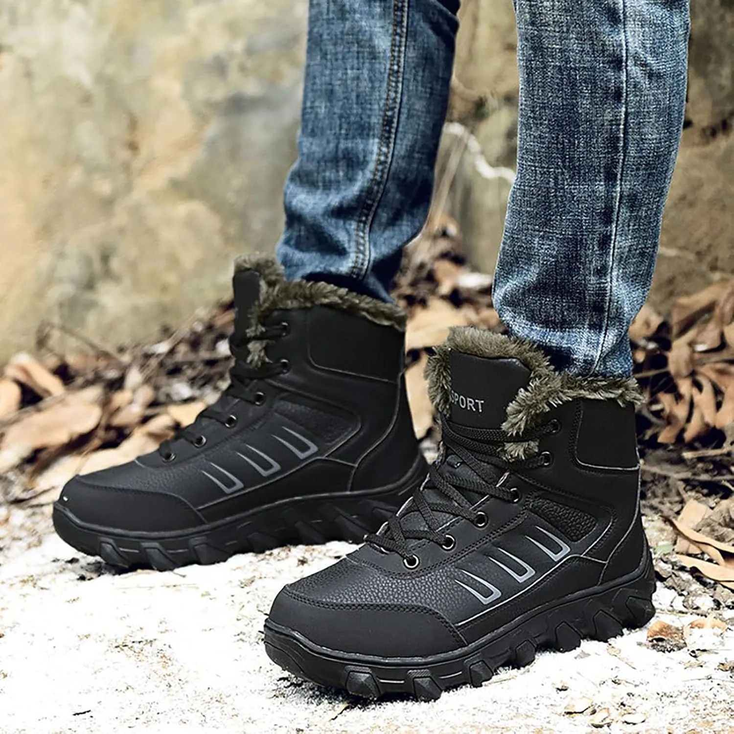 Work Boots for Men Waterproof Hiking Sneakers Zip Up Fur Lined Women's Safety Shoes Food Service Outdoor Botas Waterproof Soft Toe Work Hike Grounded Footwear