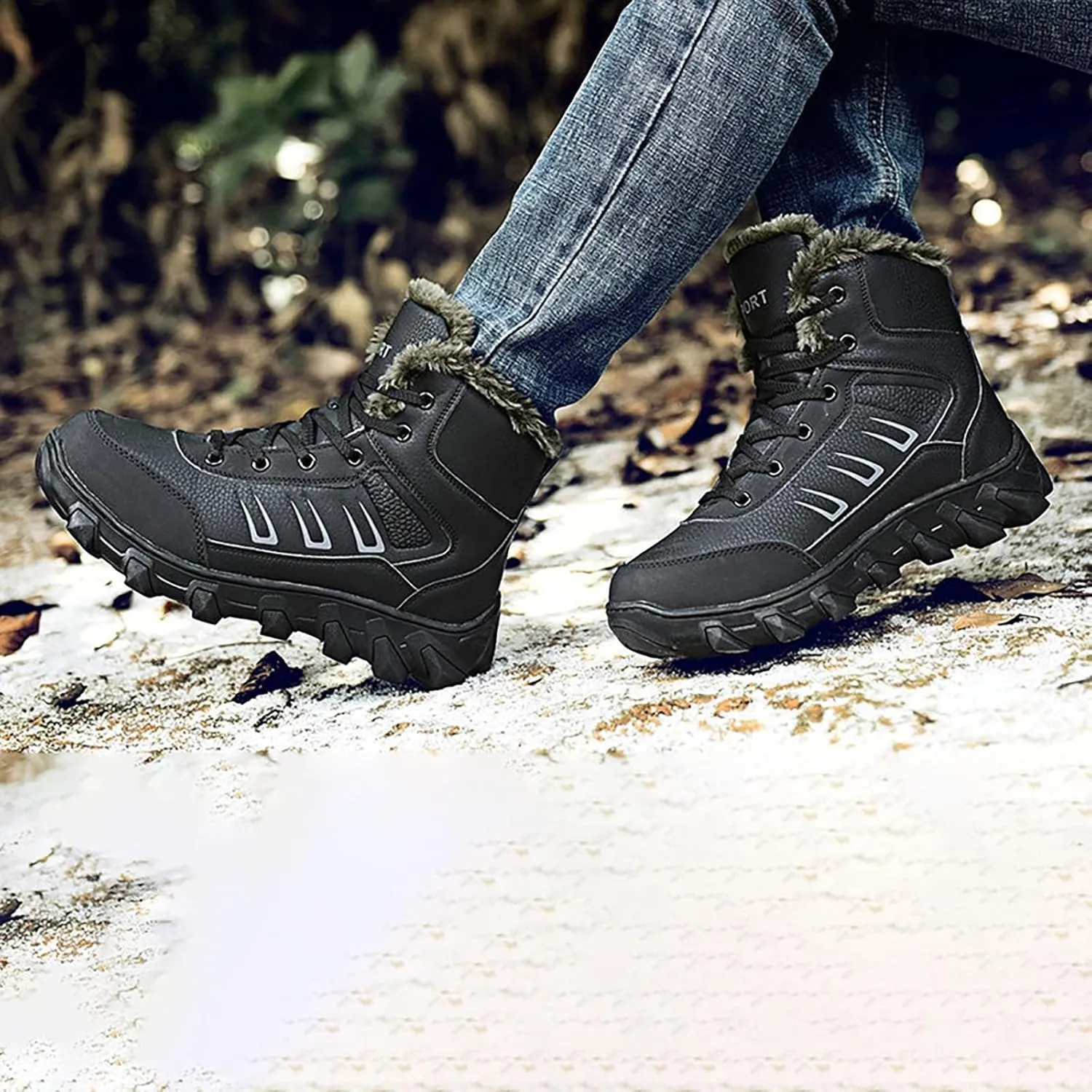 Work Boots for Men Waterproof Hiking Sneakers Zip Up Fur Lined Women's Safety Shoes Food Service Outdoor Botas Waterproof Soft Toe Work Hike Grounded Footwear