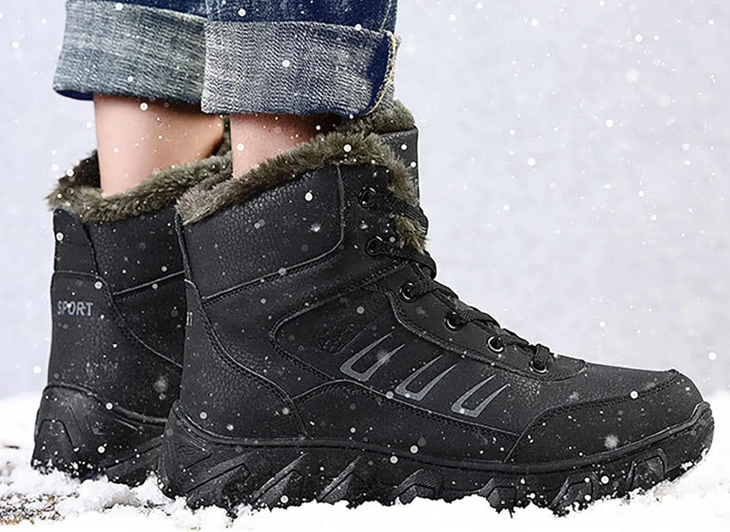 Work Boots for Men Waterproof Hiking Sneakers Zip Up Fur Lined Women's Safety Shoes Food Service Outdoor Botas Waterproof Soft Toe Work Hike Grounded Footwear