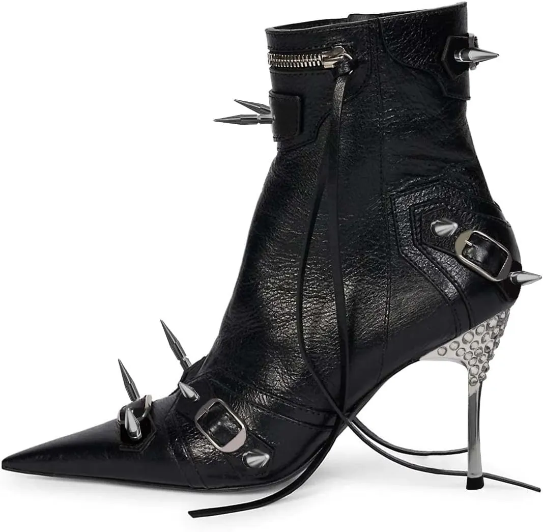 XYD Women's Pointed Toe Ankle Boots, Classic Stilettos High Heels, Zipper Side, Fashion Dress Office Lady Solid Color Booties Shoes