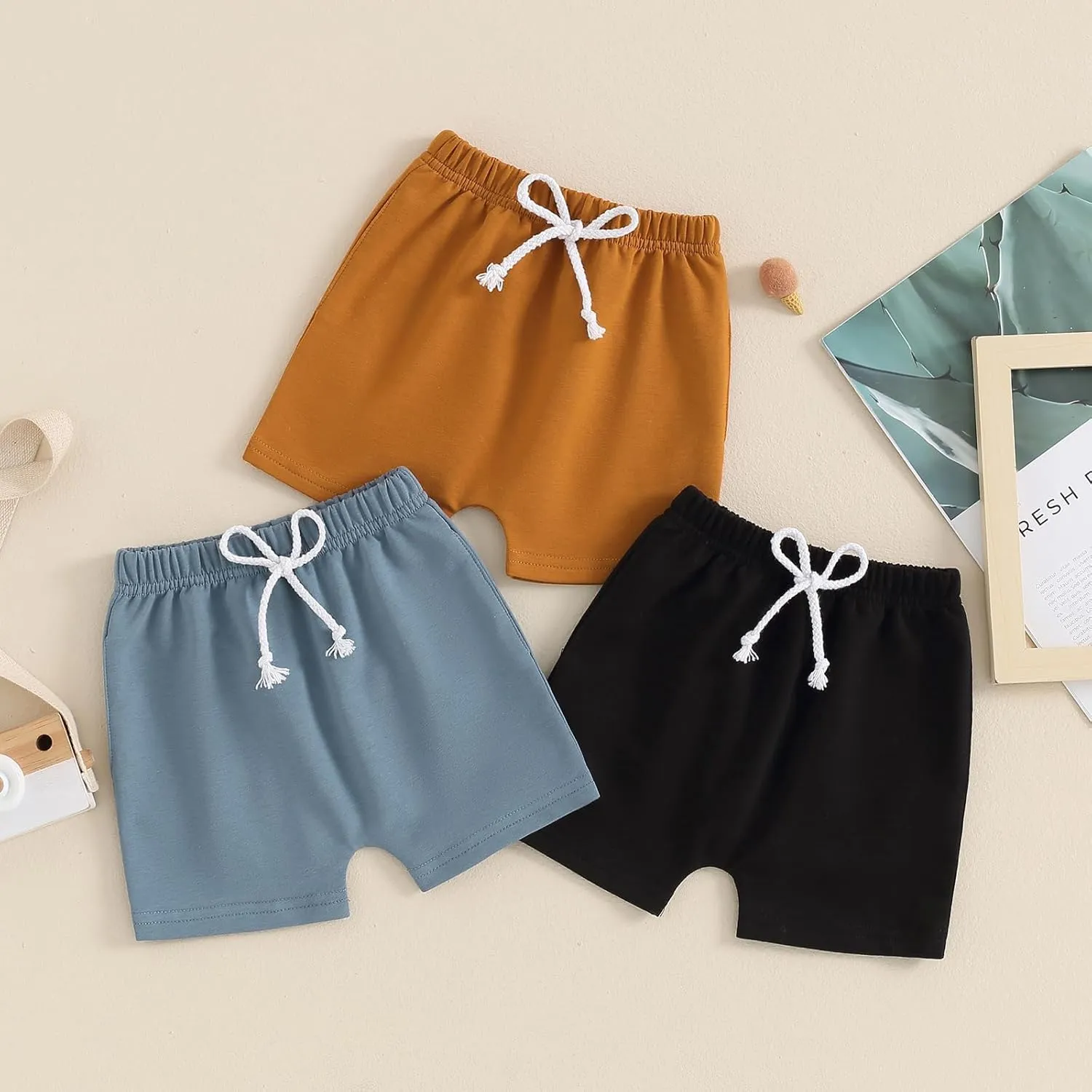 Yoawdats Baby Boys' 3-Pack Pull-on Jogger Shorts Knit Shorts Classic Fit Elastic Waist Toddler Shorts Kids Multipacks Pants