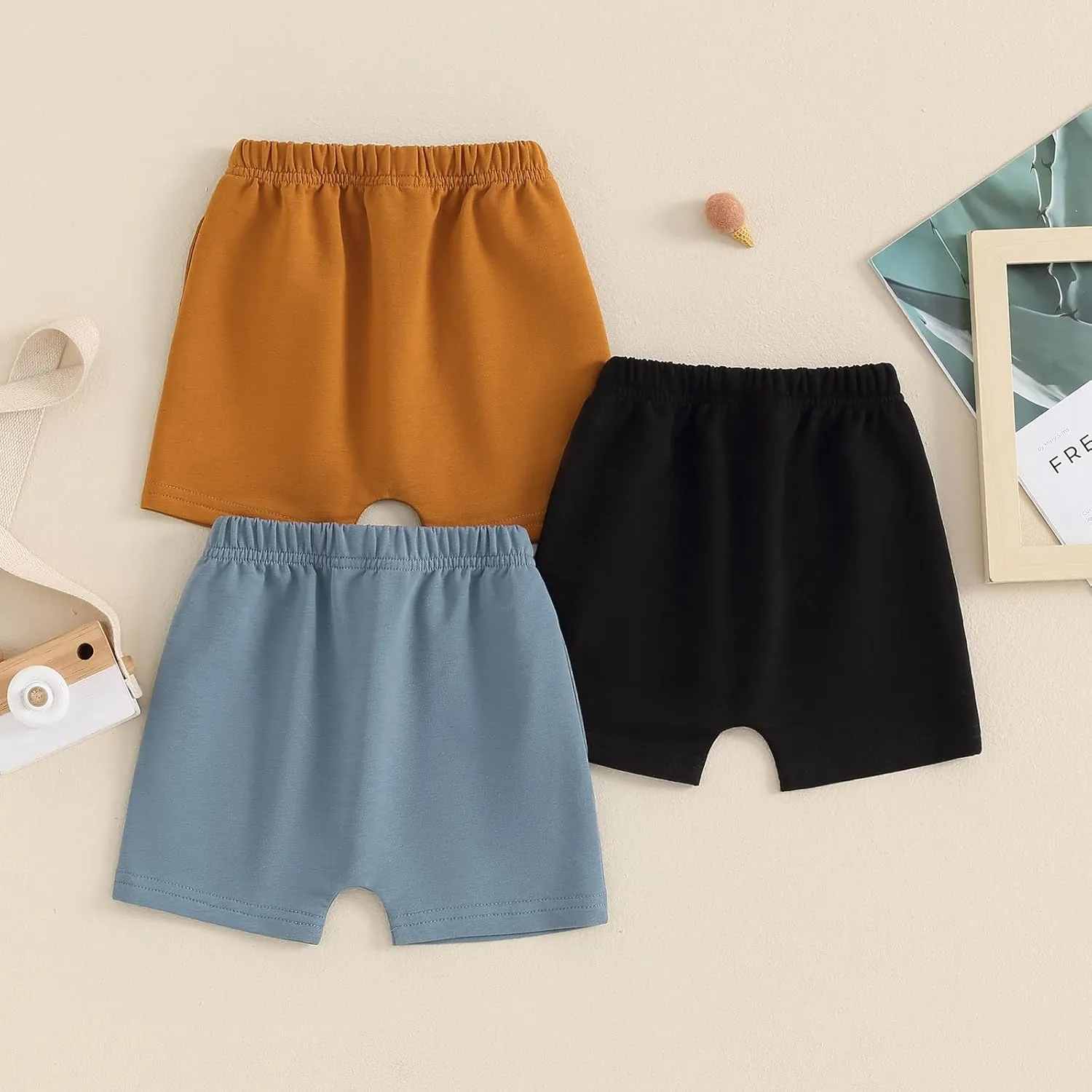Yoawdats Baby Boys' 3-Pack Pull-on Jogger Shorts Knit Shorts Classic Fit Elastic Waist Toddler Shorts Kids Multipacks Pants