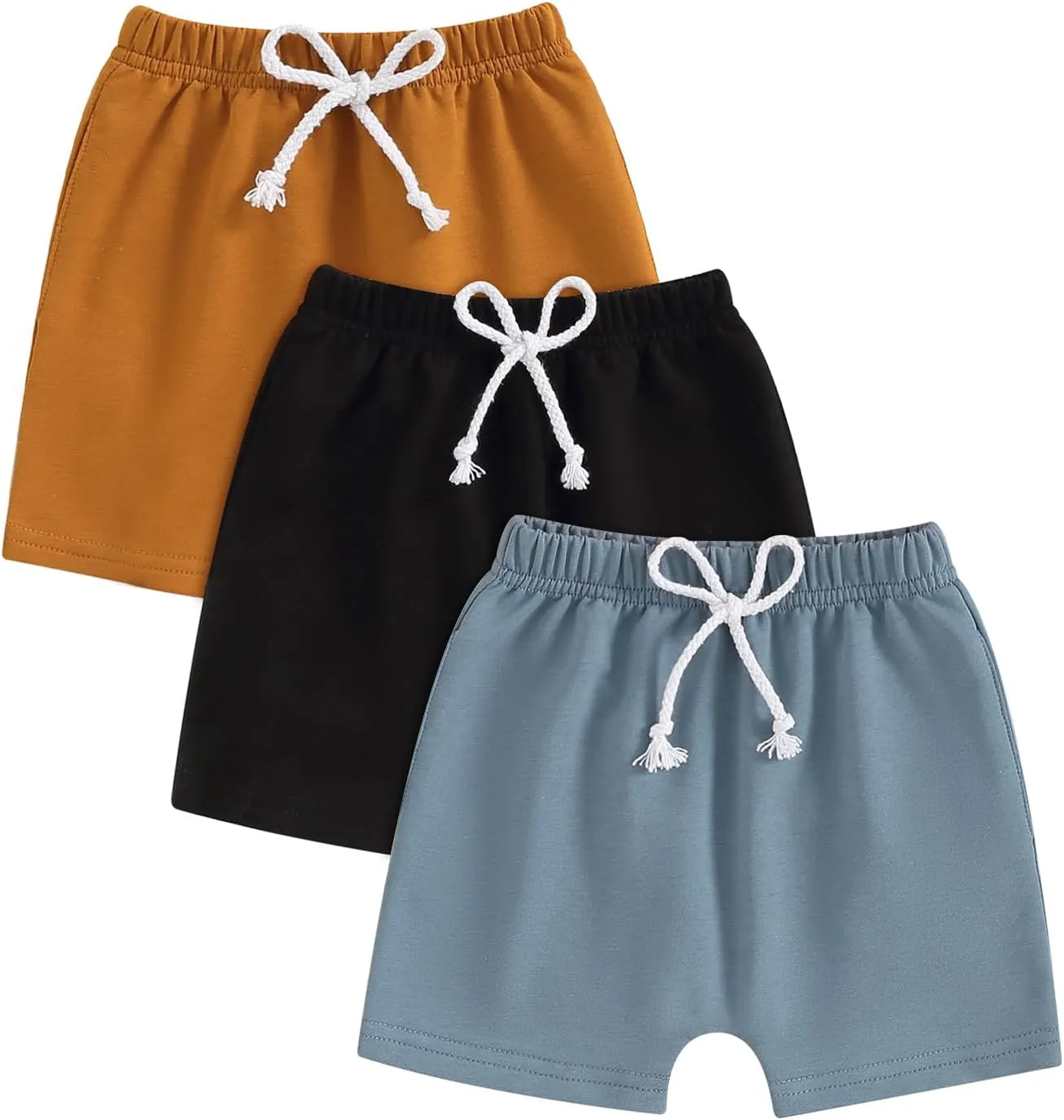 Yoawdats Baby Boys' 3-Pack Pull-on Jogger Shorts Knit Shorts Classic Fit Elastic Waist Toddler Shorts Kids Multipacks Pants